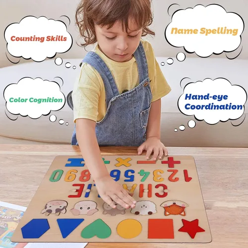 Miniatura 3 de Rompecabezas personalizado con nombre para niños pequeños de 1 a 3 años, bloques de madera con letras, números y formas, regalos personalizados