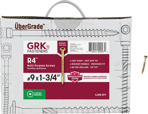 GRK Fasteners R4#9 x 1-3/4 pulgadas, tornillos de estructura multiusos, 4500 piezas, revestimiento Climatek resistente al óxido, tornillos para
