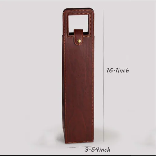 Miniatura 2 de Bolsa de transporte para vino, bolsa de cuero para botella individual con asas, reutilizable, marrón