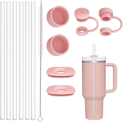 Miniatura 12 de Popote de repuesto compatible con vaso tumbler Stanley de 40 onzas y 30 onzas, paquete de 6 popotes reutilizables con cepillo de limpieza, plástico