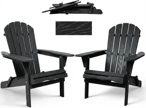 GLANC Juego de 2 sillas plegables Adirondack de madera maciza para todo tipo de clima, para patio al aire libre, con respaldo premontado para