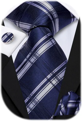 Miniatura 42 de Hi-Tie Corbata clásica de cachemira para hombre con pañuelo y gemelos a cuadros