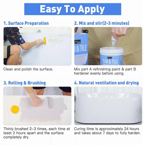 Miniatura 9 de DWIL Pintura para Bañera, Kit de Renovación de Bañera y Azulejos 33 oz con Herramientas, Kit de Renovación de Azulejos Pintura Negra para Bañera a