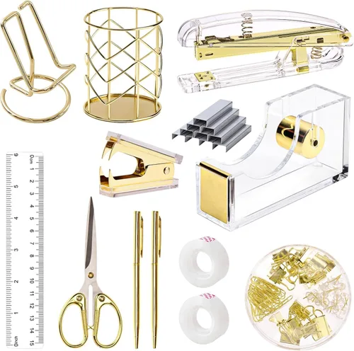 Miniatura 25 de Suministros de oficina, accesorios de escritorio negros, juego de suministros de oficina, juego de grapadora y dispensador de cinta, tijeras