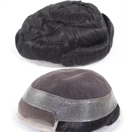 Miniatura 4 de HAPPY&CC Toupee - Sistema de reemplazo de cabello humano real para hombre, transpirable, piel fina, encaje suizo, densidad media de luz