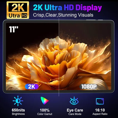 Miniatura 2 de Tablet Android 14 de 11 pulgadas, 18 GB de RAM 128 GB ROM 1 TB Expand, CPU Octa-Core 2.0GHz, WiFi 5G, pantalla 2K, cámara de 13MP+5MP+5MP, batería