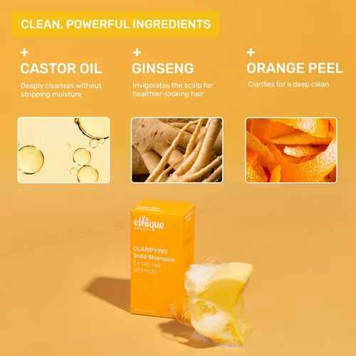 Miniatura 4 de Ethique Beauty Clarifying - Juego de champú y acondicionador para cabello graso y acumulación con aceite de ricino, sin plástico, vegano, sin