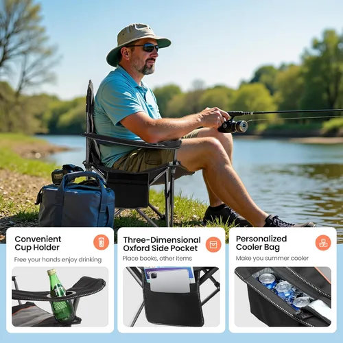 Miniatura 5 de HIGH POINT SPORTS Silla plegable de campamento de gran tamaño, sillas de césped portátiles resistentes, sillas plegables para exteriores