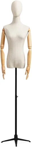 Female Mannequin Torso Body Dress Form with Arms & Metal Tripod Stand - Height Adjustable 57-70 Inch for Clothing Display