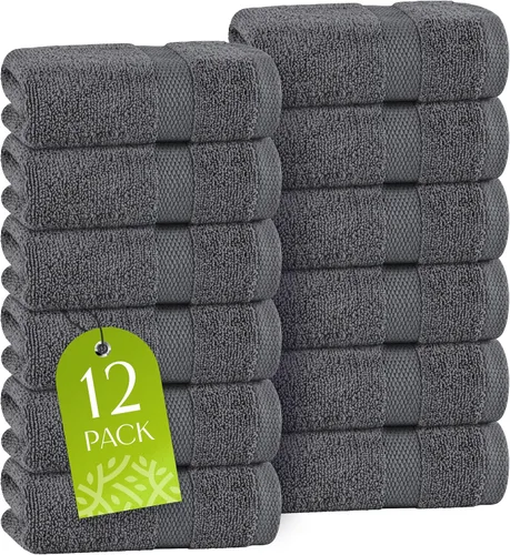 Miniatura 11 de Toallas de mano blancas clásicas para baño [paquete de 12] Toallas de mano de algodón a granel para gimnasio, cocina y spa, 16x27 pulgadas, toallas