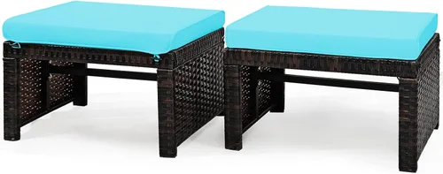 Miniatura 10 de Tangkula 2 otomanas de ratán para patio, reposapiés para todo tipo de clima, asiento para exteriores con cojín suave, cremallera oculta, esponja
