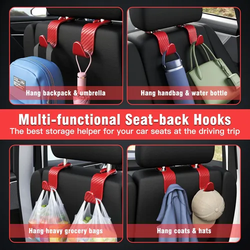 Miniatura 4 de Amooca - Gancho para reposacabezas de asiento de coche, 4 unidades, organizador de almacenamiento universal para bolso de mano, abrigo, tipo S, a