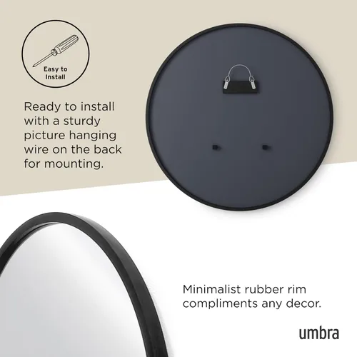 Miniatura 5 de Umbra Hub - Espejo de pared redondo con marco de goma, estilo moderno para baño, entrada, sala de estar y más, 24 pulgadas, color negro