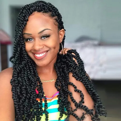 Miniatura 7 de TOYOTRESS Tiana Passion Twist Hair - Cabello Passion Twist de 16 pulgadas, trenzas pretrenzadas de ganchillo negro natural, extensiones de cabello 1b