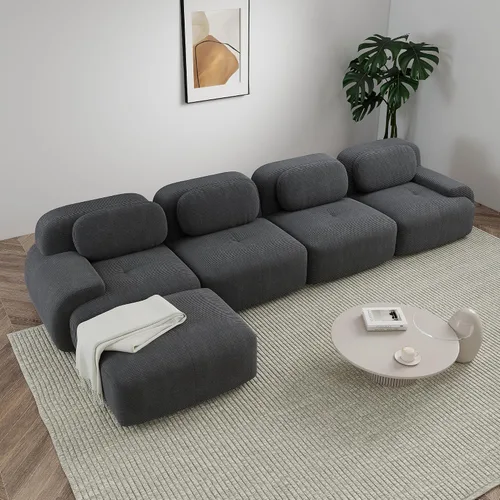 Miniatura 71 de Sofá modular sin hueso de 117 pulgadas, sofá modular en forma de L para sala de estar, sofá comprimido con asiento profundo, sofá nube de pana