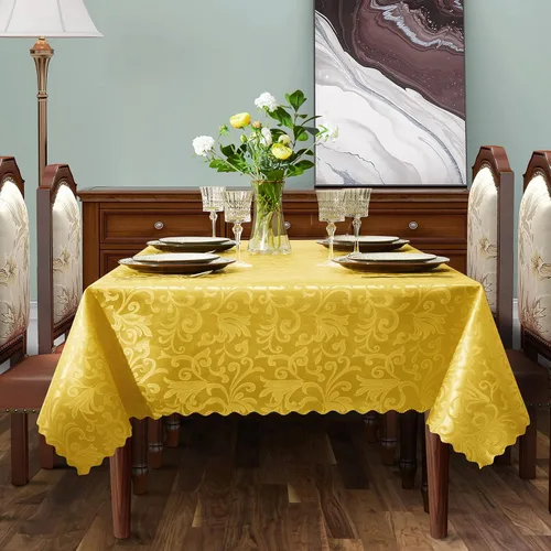 Miniatura 3 de SiinvdaBZX Mantel rectangular de damasco, diseño jacquard de lujo, mantel dorado de 60 x 84 pulgadas, mantel de poliéster satinado sin arrugas