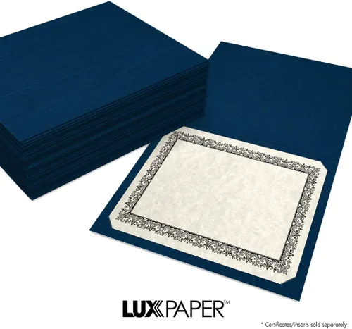 Miniatura 7 de LUXPaper Porta certificados de 9.5 x 12 pulgadas, lino azul náutico, cubierta de 100 libras, 25 unidades Lino Azul Oscuro