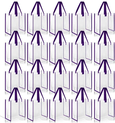 Miniatura 8 de Paterr Paquete de 20 bolsas de plástico transparentes de 10 x 10 x 4 pulgadas, bolsa de regalo aprobada por estadios con asas para mujeres