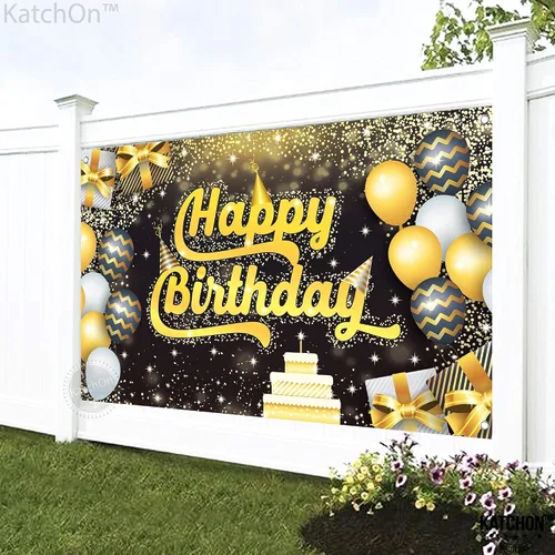 Miniatura 9 de KatchOn, Cartel extragrande de feliz cumpleaños negro y dorado, 72 x 44 pulgadas, pancarta de fondo para decoraciones de feliz cumpleaños