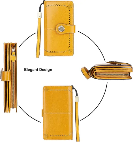 Miniatura 4 de Lavemi - Cartera de piel con bloqueo RFID para mujer, de gran capacidad, para llevarla a la muñeca