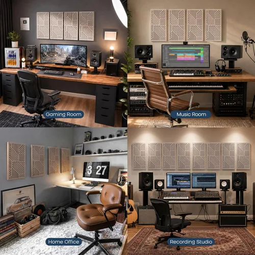 Miniatura 4 de BUBOS Paquete de 4 paneles acústicos engrosados, 23.6''x11.8'' paneles de pared acústicos autoadhesivos absorbentes de sonido con cavidad