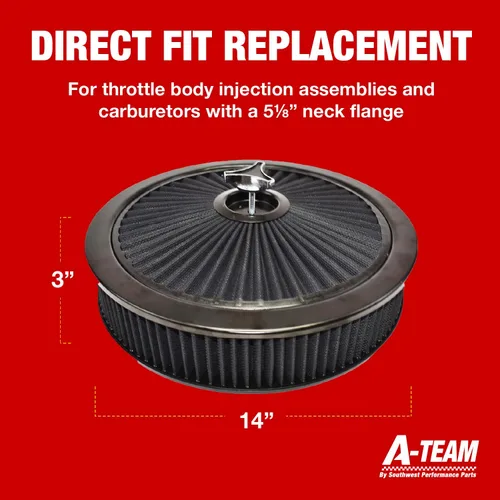 Miniatura 4 de A-Team Performance Filtro de entrada de aire con cuerpo del acelerador de alto flujo, 14 x 3 pulgadas, redondo, negro, kit de filtro de aire