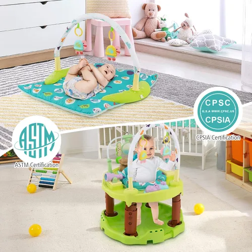 Miniatura 9 de BABY JOY Centro de actividades para bebé Bouncer, centro de actividades y mesa 3 en 1 Tapete de juego para bebés, platillo de actividad de rebote