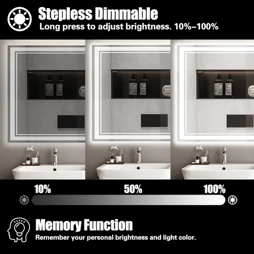 Miniatura 4 de Espejo LED de 48 x 28 pulgadas para baño, espejo de baño sin niebla, con luces LED, regulable, 3 colores, luces delanteras y retroiluminadas, espejo
