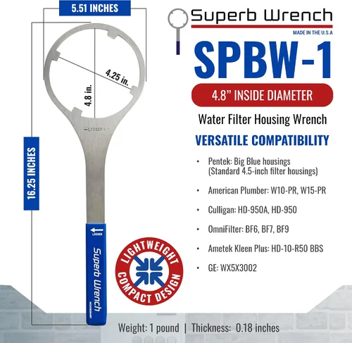 Miniatura 5 de Superb Wrench SPBW-1 Llave de carcasa de filtro de agua de metal resistente (4.8 pulgadas de diámetro interior)