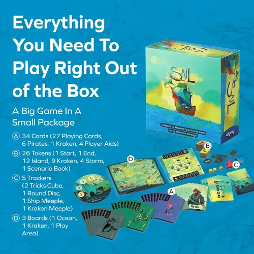 Miniatura 4 de ALLPLAY Sail Cooperative Strategy - Juego de mesa para 2 jugadores para adultos y familia, juego de cartas único para tomar trucos, límites