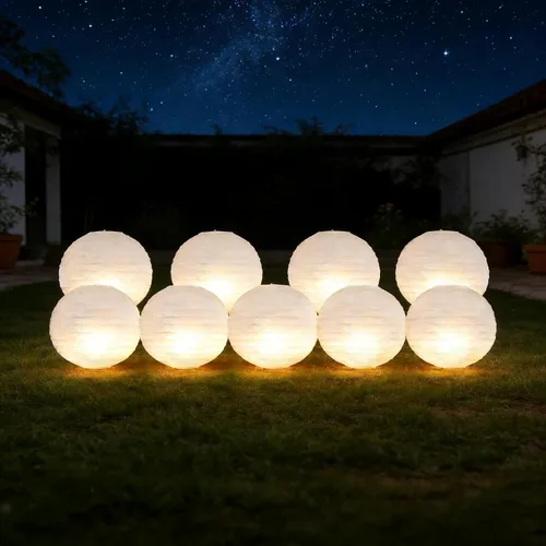 Miniatura 9 de 6 linternas de papel blancas con luces LED, linterna redonda de 12 pulgadas, lámpara de papel colgante para cumpleaños, boda, Navidad, novia