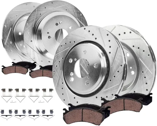 Miniatura 12 de Detroit Axle - Kit de freno para Mercedes-Benz C300 2015-2023, C350e 2016-2018 2015 C400, rotores perforados y ranurados Reemplazo de pastillas
