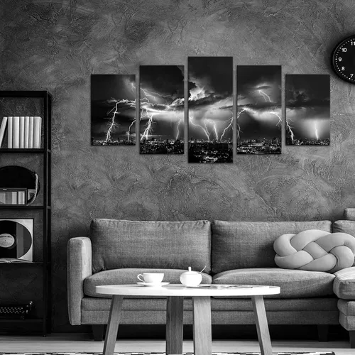 Miniatura 2 de Biuteawal - Arte de pared en blanco y negro de la naturaleza, relámpagos en las nubes, pintura sobre lienzo, tormenta y vista nocturna de la ciudad