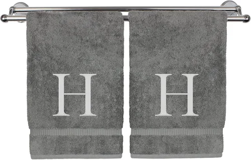 Miniatura 9 de Toalla de mano monogramada, regalo personalizado, juego de 2 - Toalla bordada con letra de bloque dorada - Extra absorbente 100% algodón turco