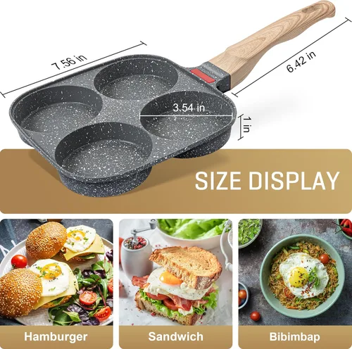 Miniatura 7 de MyLifeUNIT Sartén para Huevos, Sartén para Freír Huevos de 4 Tazas con Tapa, Cocedor de Huevos Antiadherente de Aleación de Aluminio para Desayuno