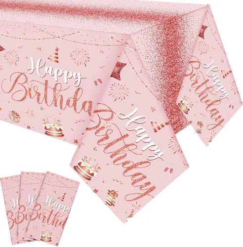 Miniatura 16 de Tudomro 3 piezas de manteles de feliz cumpleaños, manteles de plástico para decoración de fiesta de cumpleaños, paños rectangulares para baby Negro
