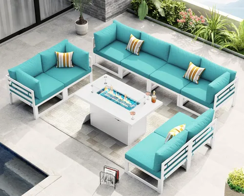 Miniatura 50 de NICESOUL - Juego de 10 muebles de patio extra grandes de aluminio moderno, sofá para exteriores con asiento de 29" de profundidad y ancho, 500 lbs
