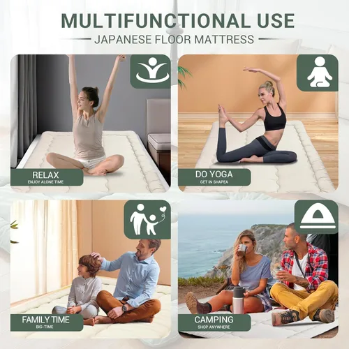 Miniatura 6 de Colchón japonés de suelo tipo futón, tamaño individual (39 x 80 pulgadas), colchón plegable de tatami, portátil, enrollable, para adultos, cama