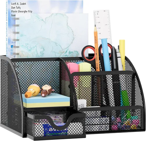 Miniatura 12 de EasyPAG Organizador de Escritorio de Malla con Cajón Portabolígrafos Multifuncional Organizador de Papelería para Suministros de Oficina y Escuela 6