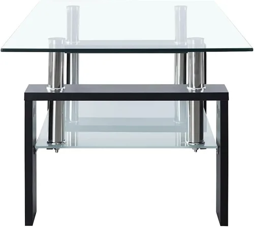 Miniatura 6 de Mesas de Centro para sala Juego de mesa de comedor negro y transparente de 37.4 x 21.7 x 15.7 pulgadas, vidrio templado, adecuado para dormitorios