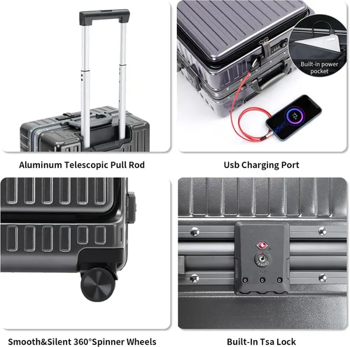 Miniatura 3 de CAARANY Equipaje de mano aprobado por aerolíneas con compartimento para laptop, equipaje multifuncional de marco de aluminio de 20 pulgadas