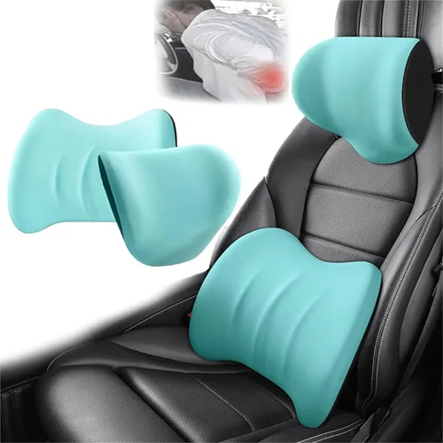 Miniatura 8 de Juego de almohada de apoyo lumbar y reposacabezas de automóvil, espuma viscoelástica y funda extraíble transpirable, diseño ergonómico para aliviar