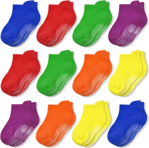 Miniatura 8 de ELUTONG - Calcetines antideslizantes para niños pequeños, paquete de 12 pares, calcetines de tobillo con agarre para bebés, niños y niñas de 0 a 7