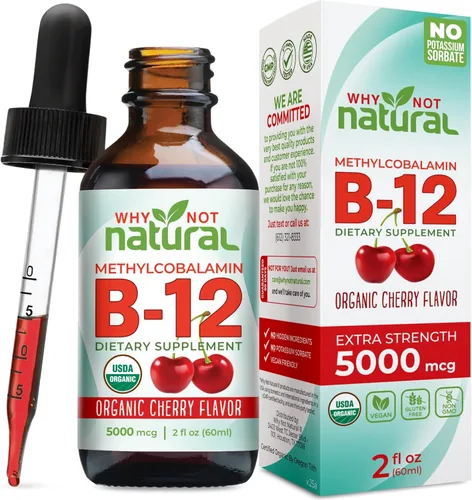 Why Not Natural Líquido orgánico de vitamina B12 – Sublingual Extra Strength 60 x 5000 mcg gotas de metilcobalamina, vegano, maximiza la absorción y