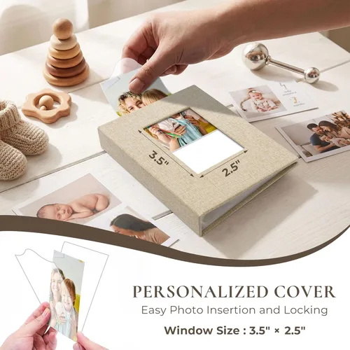 Miniatura 3 de Vienrose Álbum de fotos de bebé pequeño de 4 x 6 pulgadas, paquete de 2 mini libros de fotos con cubierta de lino, 26 páginas con capacidad para 52