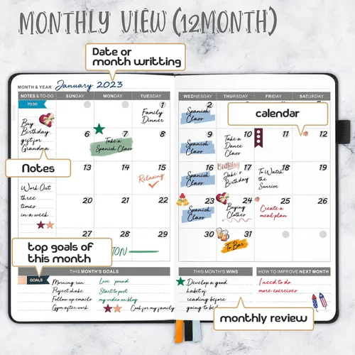 Miniatura 4 de JUBTIC Agenda semanal y mensual sin fecha, agenda diaria de productividad, calendario para lista de tareas, cuaderno de organización A5