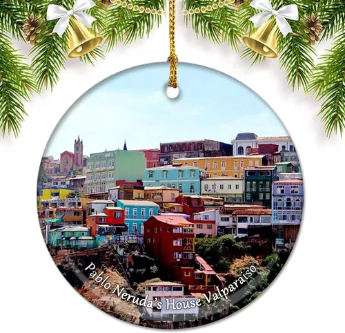 Miniatura 4 de Chile Osorno Volcán Puerto Montt Adornos de Navidad para árbol Colgante de cerámica Adorno de doble cara Decoración Regalos de Navidad Recuerdos