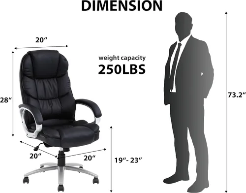 Miniatura 2 de Silla de oficina ergonómica, sillas de oficina de cuero sintético con respaldo alto con ruedas y brazos, altura ajustable, silla ejecutiva cómoda
