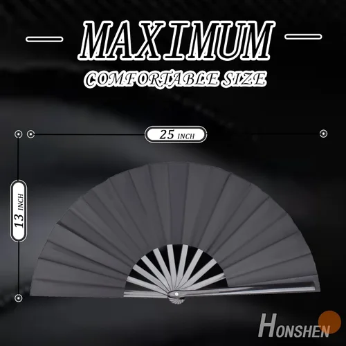 Miniatura 4 de Ventilador plegable Ventilador de mano chino Ventilador de rendimiento Ventilador de tela de nailon 13 pulgadas (negro)