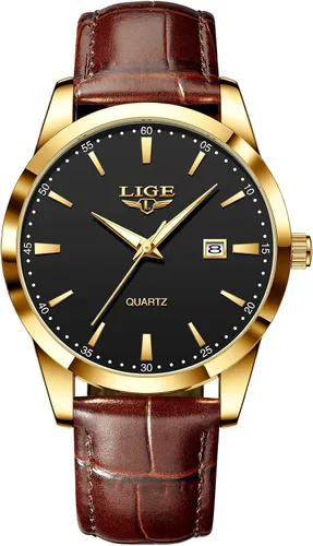 Miniatura 12 de LIGE Relojes para hombre impermeable analógico vestido vintage cronógrafo analógico casual cuero acero inoxidable movimiento de cuarzo único retro